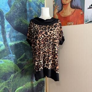 leopard print tunic top cowl neck sweater